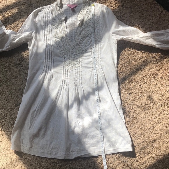 Lilly Pulitzer Sarasota White Beaded Pleated Patterned Tunic Top XS Blouse - Picture 16 of 16